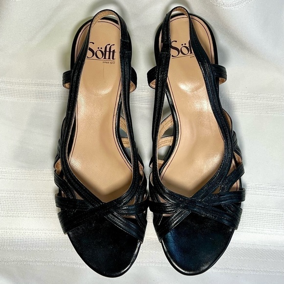 Sofft Black Leather Slingback Heeled Dress Sandals Sz 9M EUC - Picture 3 of 12